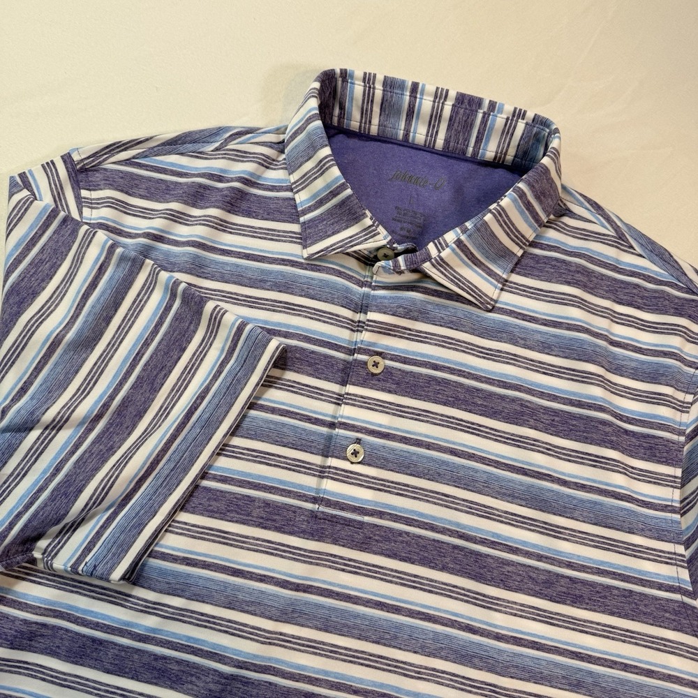 Johnnie O Purple/White Stripe Polo Short Sleeve Prep-Formance L Preppy Golf SPF
